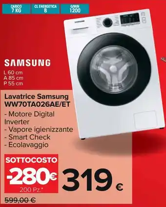 Carrefour Iper Lavatrice samsung ww70ta026ae/et offerta