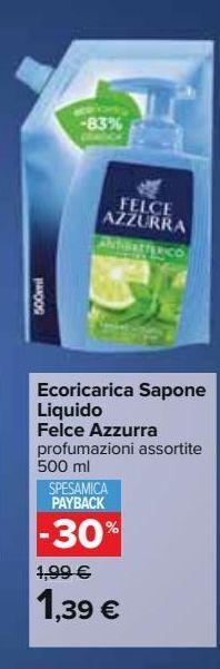 Carrefour Iper Ecoricarica sapone liquido felce azzurra offerta