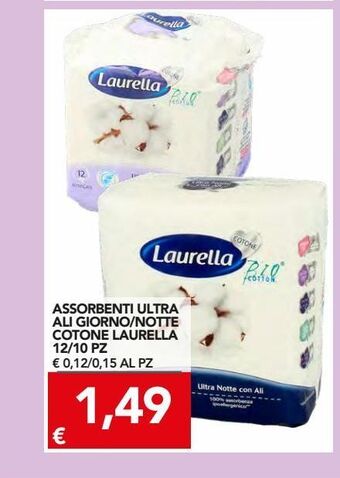 Assorbenti ultra ali giorno/notte cotone laurella 12/10 pz
