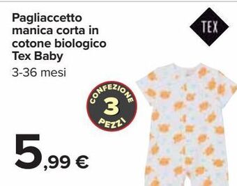 Carrefour Iper Pagliaccetto manica corta in cotone biologico tex baby offerta