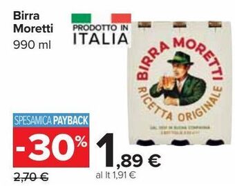 Carrefour Market Birra moretti offerta