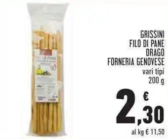 Conad Grissini Filo di Pane Drago Forneria Genovese vari tipi 200 g offerta
