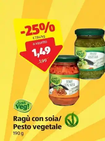ALDI Ragu con soia / pesto vegetale just veg offerta