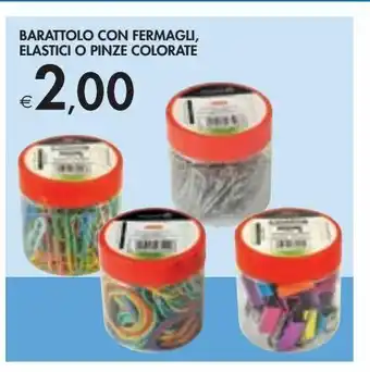 Barattolo con elastici, fermagli o pinze colorate