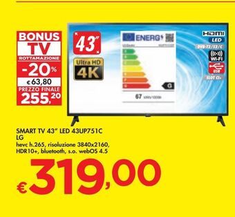 Bennet Smart tv 43'' led 43up751c lg offerta