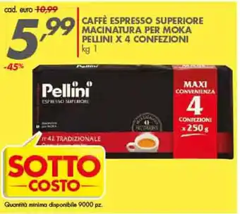 Italmark Pellini Caffè Espresso Superiore Macinatura per Moka x 4 confezioni 1 kg offerta