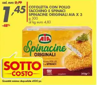 Italmark Aia Spinacine Originali Cotoletta con Pollo tacchino e spinaci x 3 300 g offerta