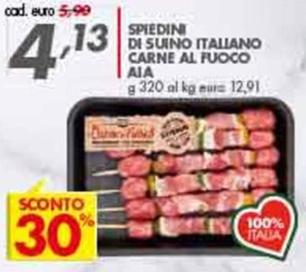 Italmark Aia Spiedini di Suino Italiano Carne Al Fuoco 320 g offerta