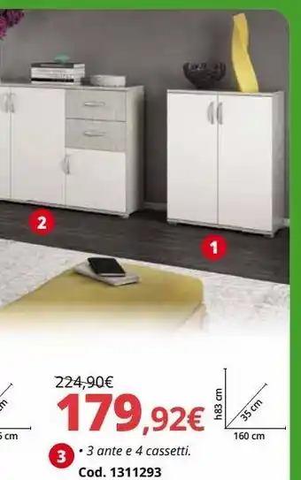 Brico Io Buffet serie londra 3 ante e 4 cassetti offerta