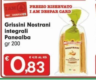 Grissini nostrani integrali panealba gr 200