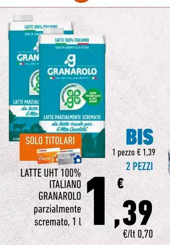 Conad Superstore Latte uht 100% italiano parzialmente scremato granarolo 1 l - 2 pezzi offerta
