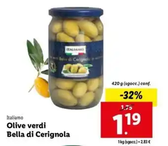 Lidl Italiamo Olive verdi Bella di Cerignola 420 g offerta
