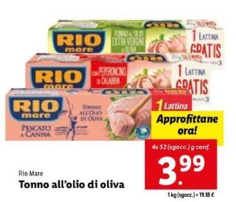 Lidl Rio Mare Tonno all'olio di oliva 4x 52 g offerta