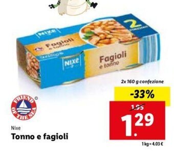 Lidl Nixe Tonno e fagioli 2x 160 g offerta