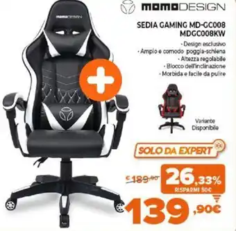 Expert Mama Design Sedia Gaming MD-GC008 MDGC008KW offerta