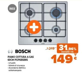 Expert Bosch Piano Cottura A Gas 60cm PGP6B5B85 offerta