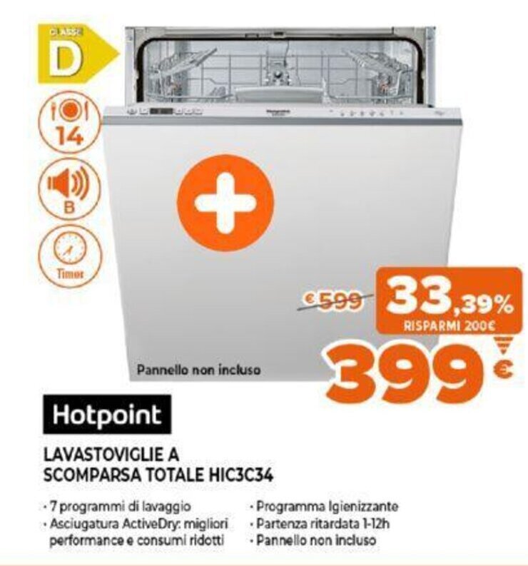 Hotpoint Lavastoviglie a Scomparsa Totale HIC3C34 offerta di Expert