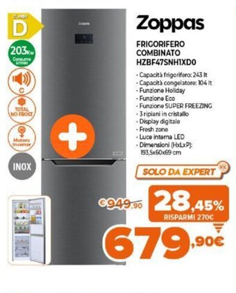 Expert Zoppas Frigorifero Combinato HZBF47SNH1XD0 offerta