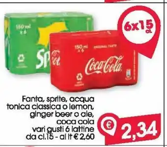 Despar Fanta, sprite, acqua tonica classica o lemon, ginger beer o ale, coca cola vari gusti 6 lattine da cl 15 offerta