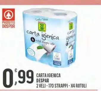 Despar Carta igienica despar 2 veli, 170 strappi, x4 rotoli offerta