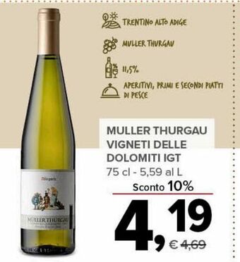 Todis Muller thurgau vigneti delle dolomiti igt 75 cl offerta