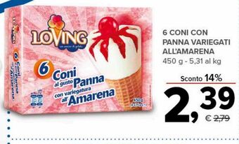 Todis 6 coni con panna variegati all'amarena 450 g offerta