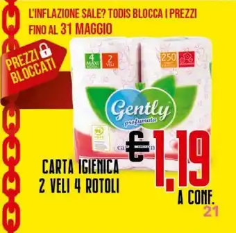 Todis Carta igienica 2 veli 4 rotoli offerta