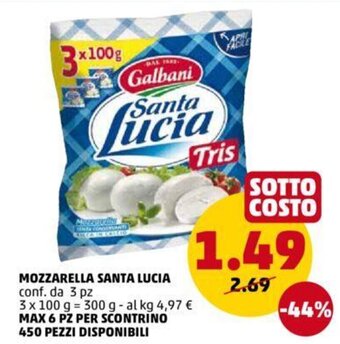 PENNY Galbani Santa Lucia Mozzarella 3 x 100 g offerta