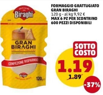PENNY Formaggio Grattugiato Gran Biraghi 120 g offerta