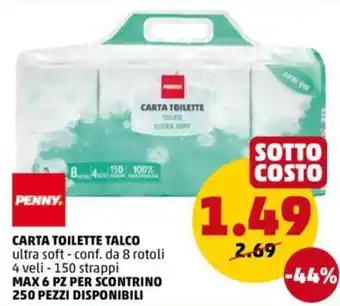 PENNY Carta Toilette Talco Ultra Soft - Conf. Da 8 Rotoli offerta
