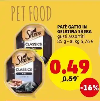 PENNY Pate' gatto in gelatina sheba offerta