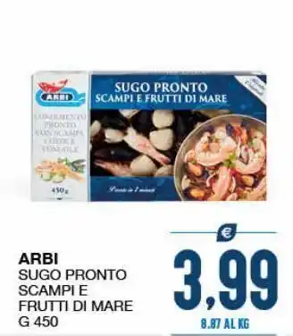 SeBón Supermercati Arbi sugo pronto scampi e frutti di mare offerta