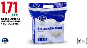 Eurospin Soft Dream Carta Igienica La Lunghissima 4 Rotoli, 2 veli offerta