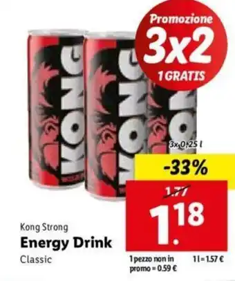 Lidl Kong Strong Energy Drink Classic 3x 0,25 L offerta