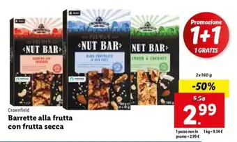 Lidl Crownfield Barrette alla frutta con frutta secca 2x 160 g offerta