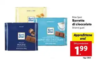 Lidl Ritter Sport Barrette di cioccolato 250 g offerta