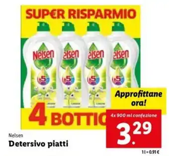 Lidl Nelsen Detersivo piatti 4x 900 ml offerta
