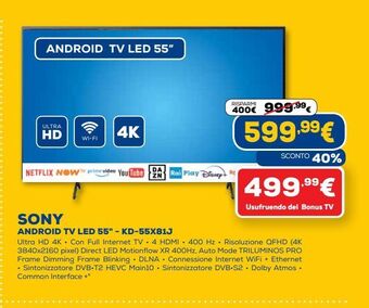 Euronics Sony android tv led offerta