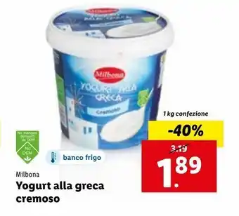 Lidl Yogurt alal greca cremoso milbona 1 kg offerta