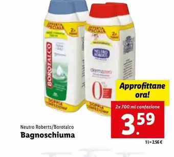 Lidl Bagno schiuma neutro roberts / borotalco 2x700ml offerta