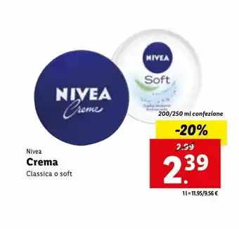 Lidl Crema nivea classica o soft 200/250 ml offerta