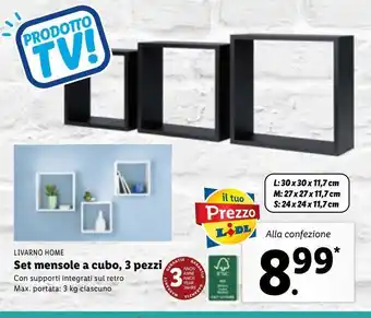 Lidl Livarno home ser mensole a cubo 3 pezzi offerta