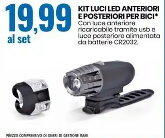 Eurospin Kit Luci Led Anteriori e Posteriori per Bici offerta