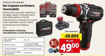 Lidl Parkside Performance Set trapano avvitatore ricaricabile offerta