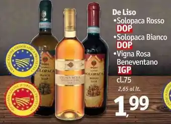 Famila Superstore De Liso Solopaca Rosso DOP/Solopaca Bianco DOP/Vigna Rosa Beneventano IGP 75 cl offerta