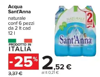 Carrefour Sant'Anna Acqua 6 pezzi 2 lt cad 12 L offerta