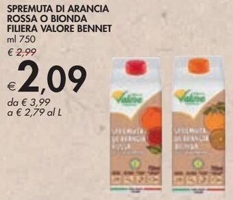 Bennet Spremuta di arancia rossa o bionda filiera valore bennet offerta
