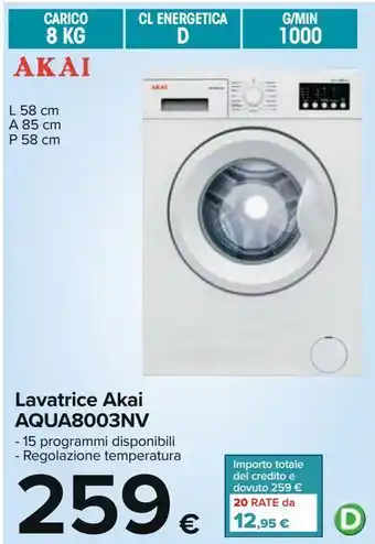 Carrefour Iper Lavatrice akai aqua8003nv offerta