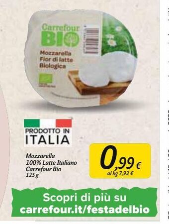 Carrefour Market Mozzarella 100% latte italiano carrefour bio offerta