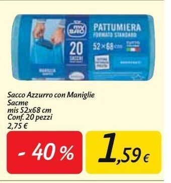 Carrefour Market Sacco azzurro con maniglie sacme offerta